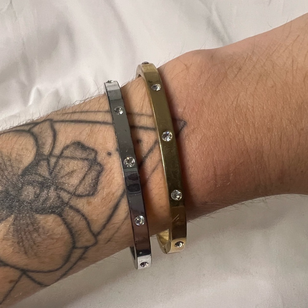 Silver and Gold Rhinestone Bangle Bracelets - Picture 8 of 9